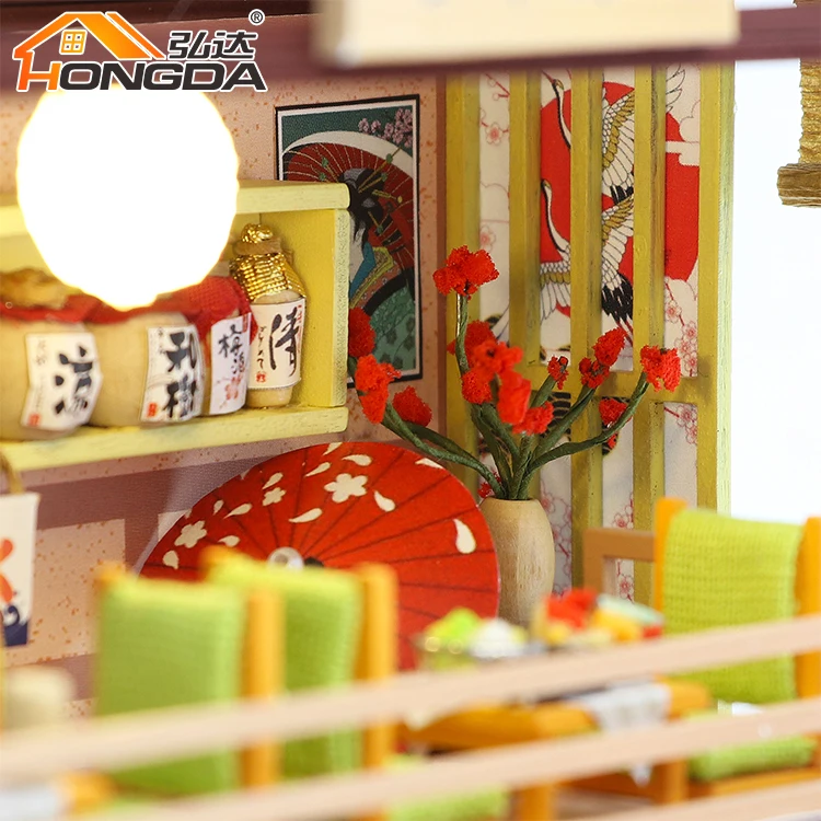 Hongda Japanese style M2011 Gibbon Sushi Wooden Doll House Diy Miniature Dollhouse Kit For Girls