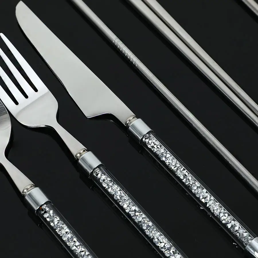 7-piece portable stainless steel travel camping High Quality tableware Knife fork spoon chopsticks Cleaning brush straw