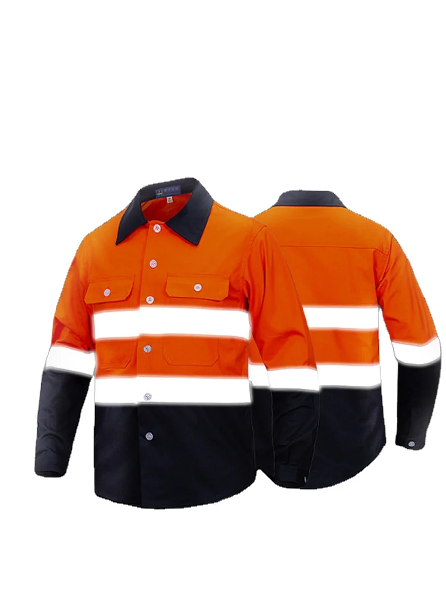 360 Night Light Strip 100% Cotton Construction Site Mineral Oil Field Long Sleeve Reflective Work Suits High Visibility Jacket