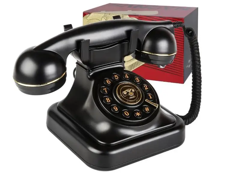 Retro Landline Telephone Classic Rotary Design Old Fashioned Corded Desk Phone for Home and Office