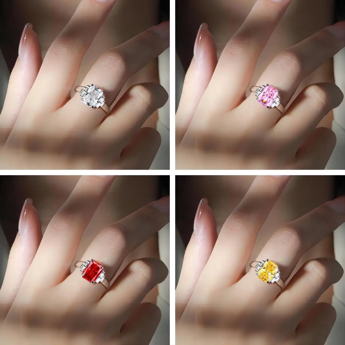 Fashion S925 Silver Birthday Party Wedding Ring Baguette Band Shiny Cut Diamond Zirconia 925 SIlver Women Rings