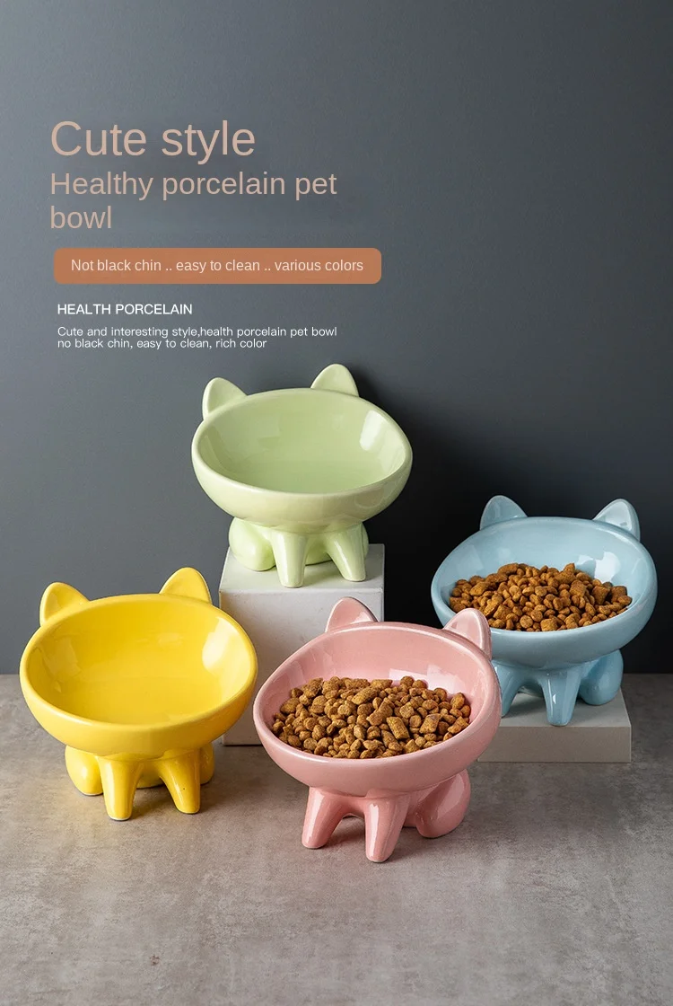 Factory Direct Sale Ceramic Pet Cat Bowl Oblique Mouth Cat Food Bowl  Protect Cervical Spine Ceramic Pet Bowl