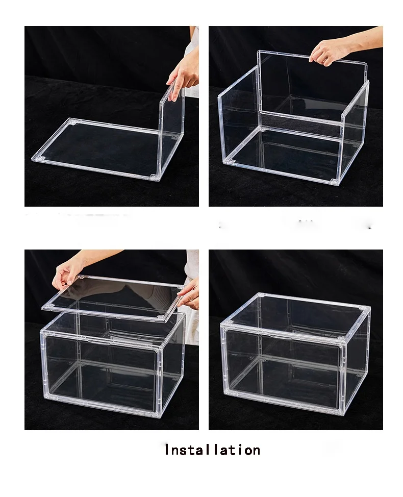 XJH High Quality Display Sneakers Shoe Box Stackable Easy Assembly Drop Front Plastic PET Multifunction Transparent Modern 10pcs