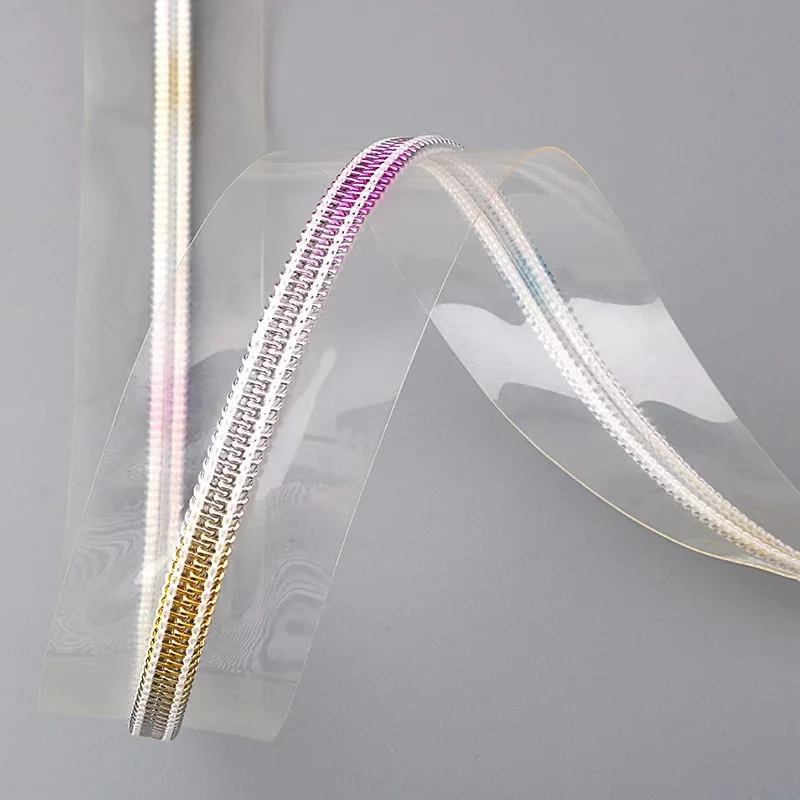 2023 New Clear PVC Zipper 5# Transparent Zippers Tape Colorful Teeth Nylon Zipper