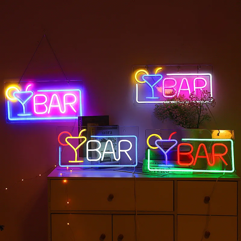 LED Bar Neon Signs Lamp Wall Mounted Acrylic Neon Light USB Powered LED Neon Sign Creative Advertisement Signboard NE002