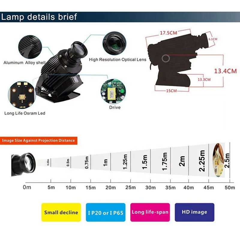 
60W LED GOBO Logo Projector Light with Remote Control Gyrating Function Manual Zoom Focus Customized Gobos 
