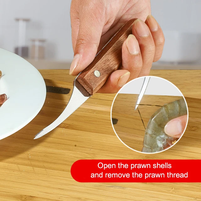 Hot sale stainless steel kitchen seafood tools Shrimp removal thread Peelers with wooden