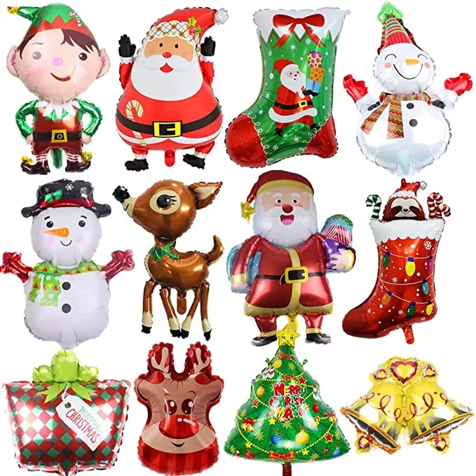 Partycool 12pcs Christmas Foil Balloon Decoration Christmas Winter Themed Birthday Baby Shower Holiday Party Supplies Decoration