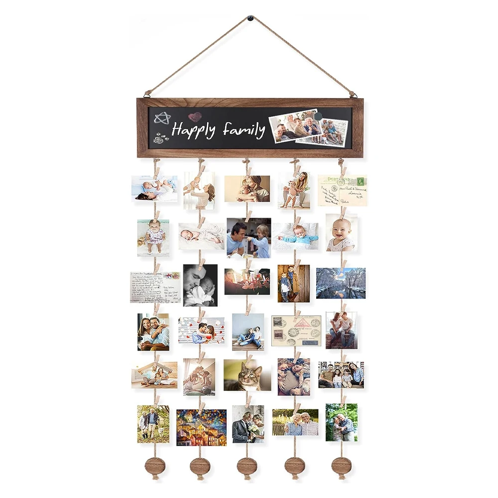 Picture Frames Collage Photo Hanging Display Picture Board Wood Rustic Frames for Wall Decor and Dorm Room Decor with Blackboard