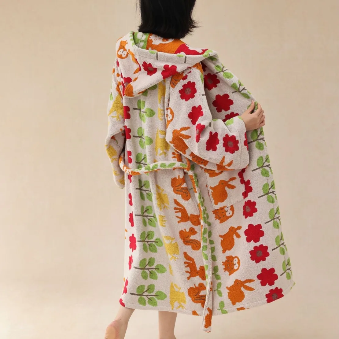 High Quality Combed Cotton Bathrobe Luxury  Hooded Spa Hotel Family Bathrobes For Family Adults Kids