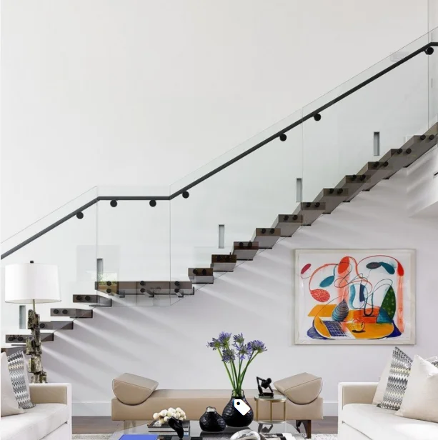 Customized Wooden Staircase Floating Straight Stairs Interior Staircase Designs