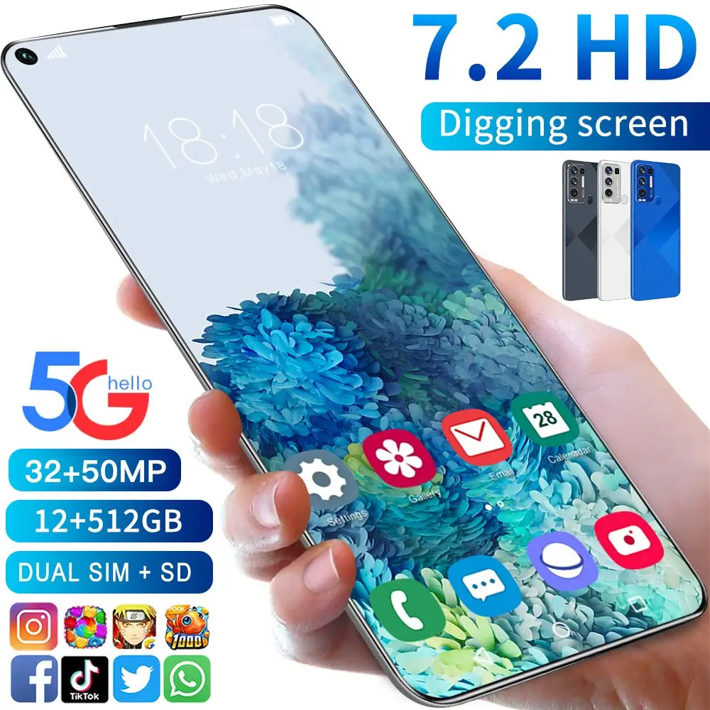 Hot Newest S40U 12GB+512GB Smartphone 7.2 Inch AMOLED Screen Android 11.0 5GTelephone Smartphone With Face Fingerprint Unlocked