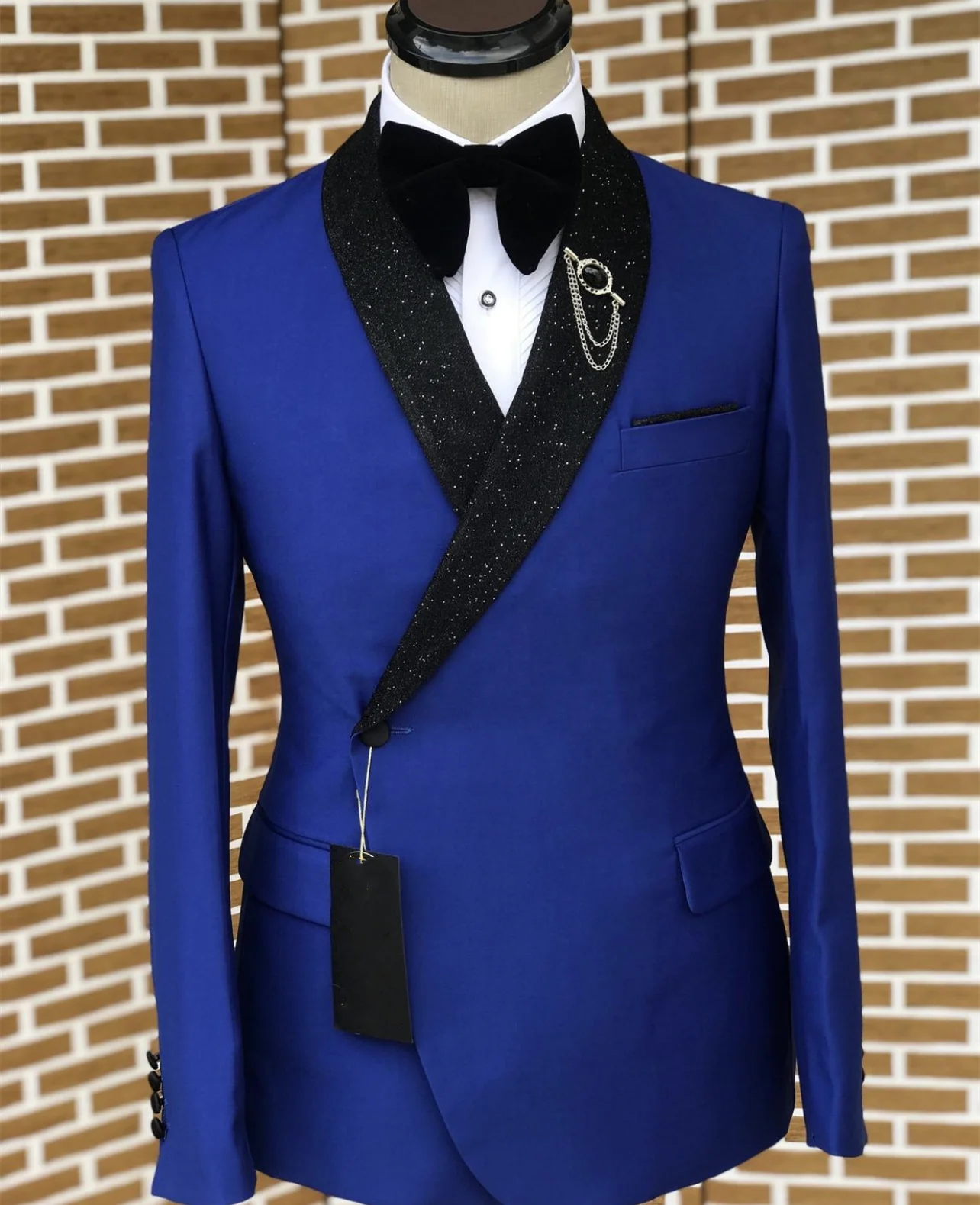 Shiny Black Collar Royal Blue Navy Men Suits Regular Fit 2 Piece Latest Design Wedding Suit For Men Blazer Sets Groom Tuxedo