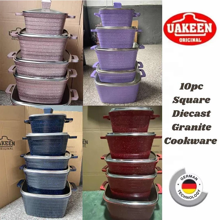 2021 cookware set 14 Pcs granit marble coating die casting non-sitck carsseroles and utensils kitchenware set cook pots