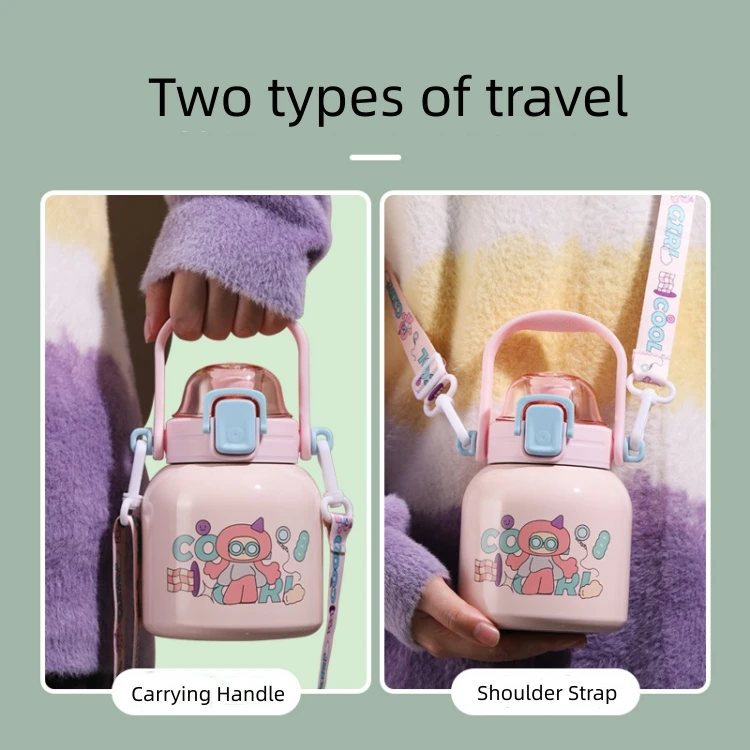 New Cartoon Thermos Cup 316 Stainless steel big Belly Thermos Cup Children student straw water cup portable
