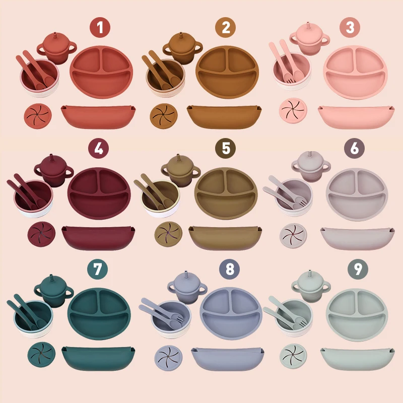 Silicone Baby Feeding Bowls Wholesale Kid Safety Product Bpa Free Divider Kids Feeding Plate Bowl Set With Spoon