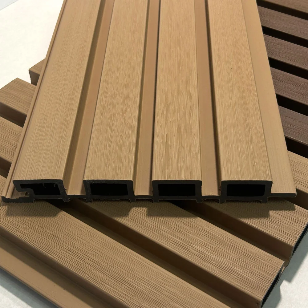 Waterproof Co Extrusion exterior Wood Composite Fluted WPC Cladding Boards Facade House decor Outdoor WPC Wall Panel Siding