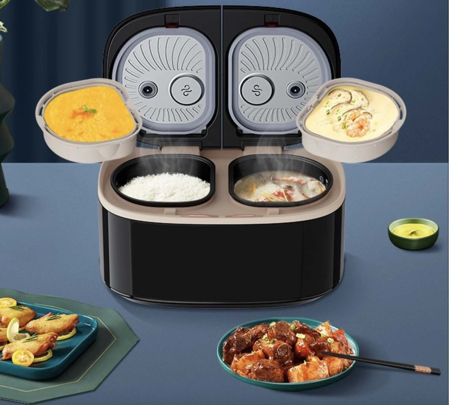 New arrival 1.5L mini rice cooker with double pots non stick  For Home