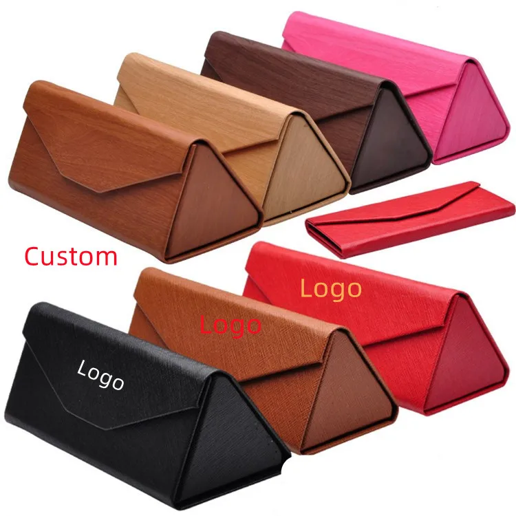 2022 Wholesale Price PU Portable folding Triangular Cases handmade leather custom logo print foldable sunglasses case packaging (60832345812)