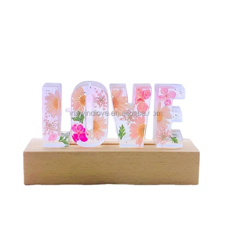 Promotional Business Mothers day gifts Dry Flowers Letter Light Love Night Light lamp for Women  Resin Letter Lights