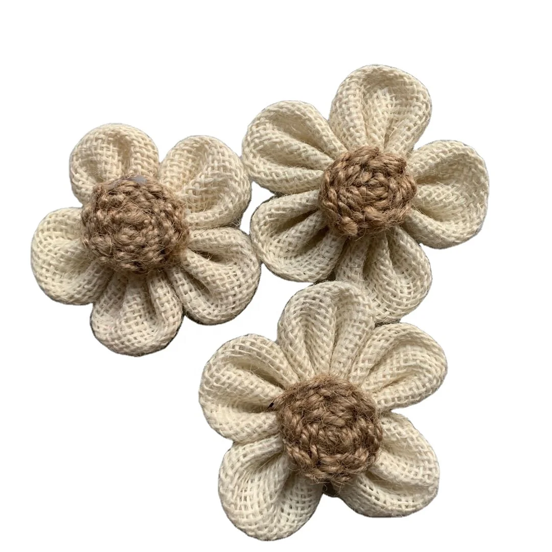 Wholesale Cheap Eco Handmade Jute Burlap Artificial Flowers For Wedding DIY Crafts Decoration