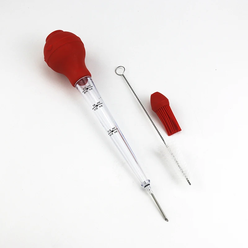 Meat Marinade Injection Cooking 4 Piece Set with BBQ Oil Brush Cleaning Brush Sauce Injection Needle Silicone Turkey Baster