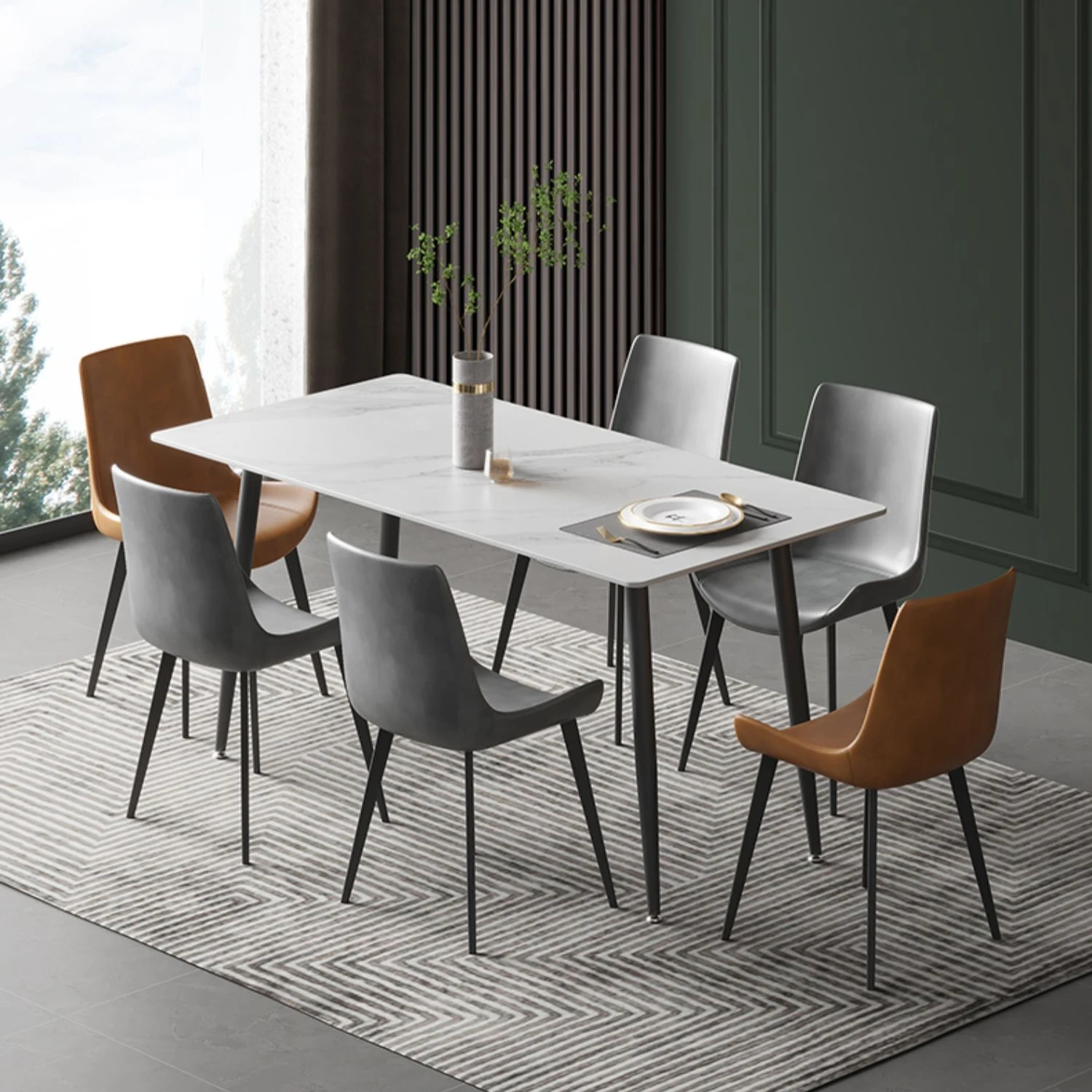 Marble Top Dining Table And Chairs Metal Modern Luxury Dinning Room Furniture New Household Rectangular Marble Dining Tables Set