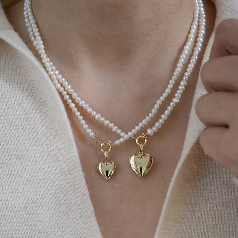 Gemnel private custom 925 sterling silver 18k gold heart locket pendant fashion jewelry necklaces