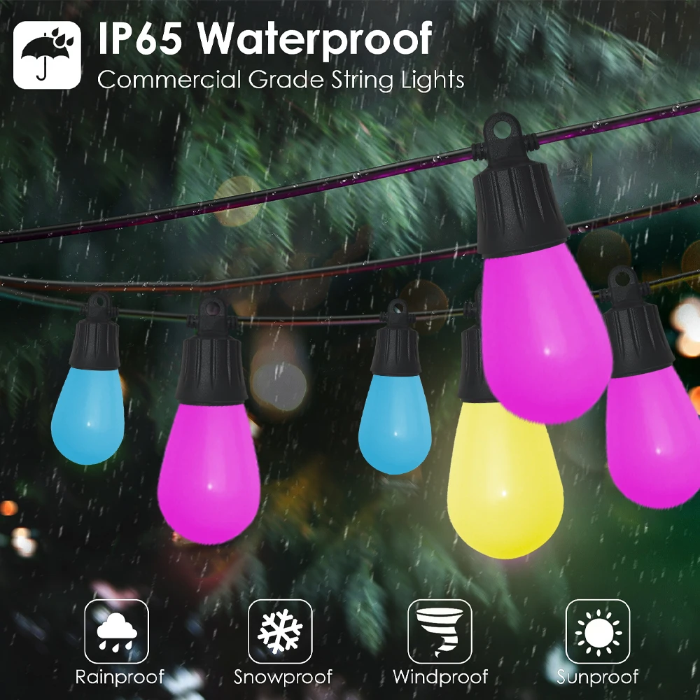iP65 Waterproof Solar Patio Holiday Garden Wedding Camping Decor Outdoor S14 Bulb 15m 48ft LED garland Festoon String Light
