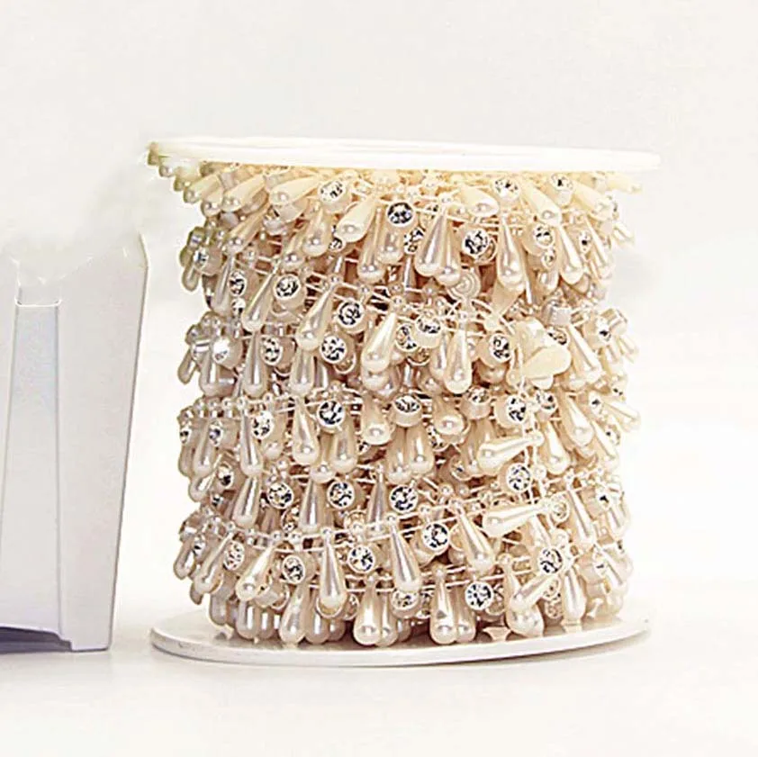 diy crystal plastic beaded chain lace scarf hat decorative beige imation drop leaf pearl trimming rhinestones string pearl trims