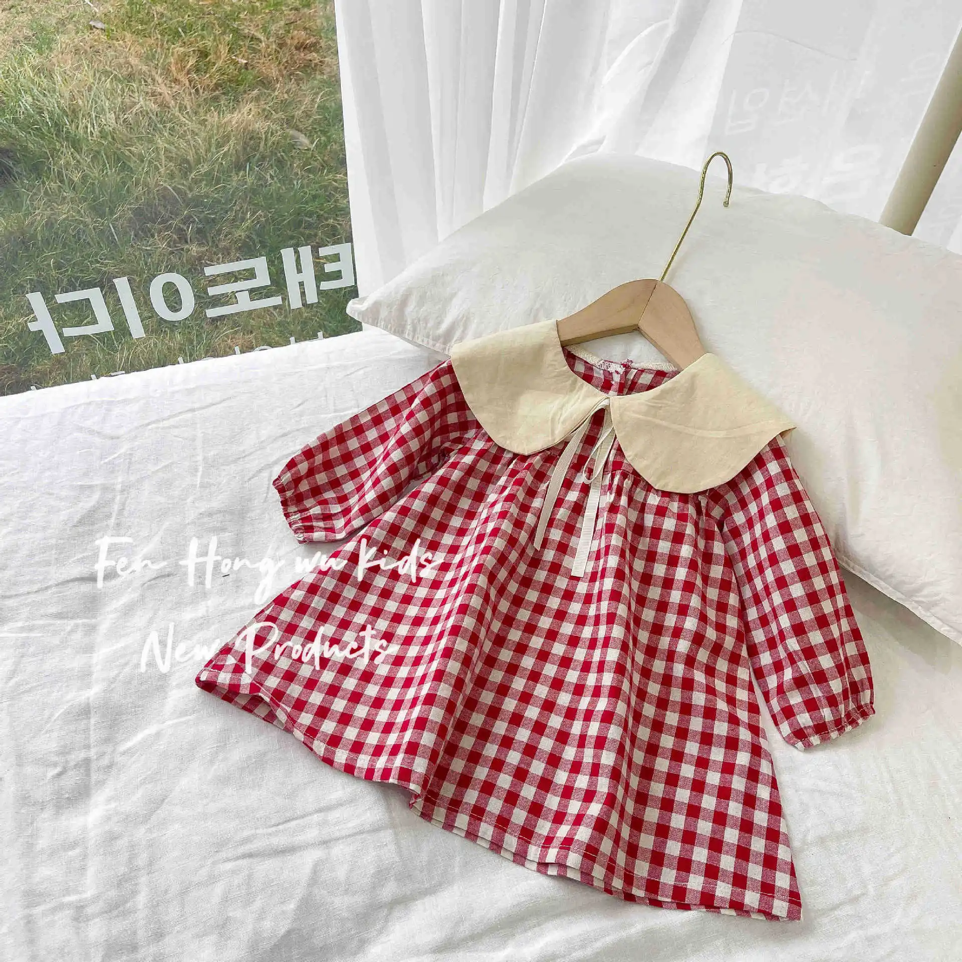 2023 Autumn New Toddler Children Girl Long Sleeved Korean Style Green Red Black Plaid Dress for 1-6 Years