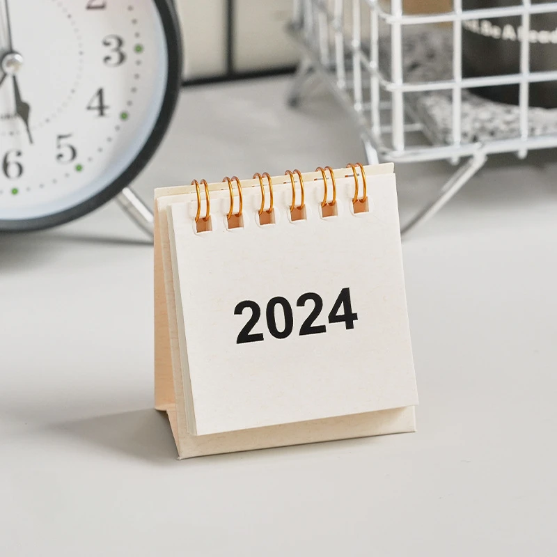 Оптовая продажа 2024 простой однотонный мини настольный календарь маленький свежий студенческий портативный блокнот