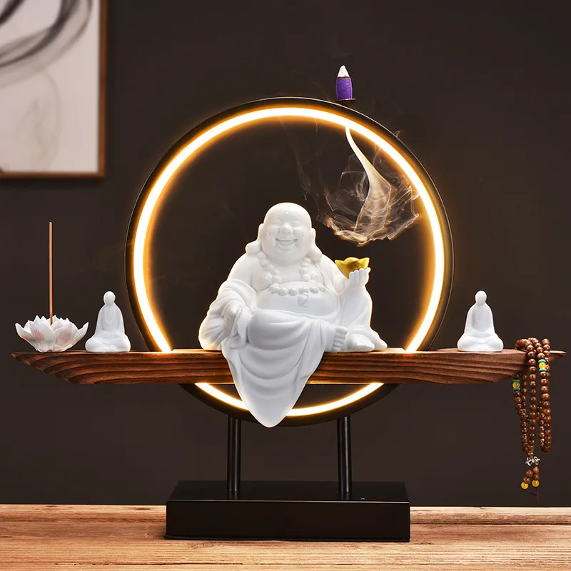 Wholesale White Buddha Shape Stick For Home Meditation Ceramic Led Lamp Circle Incense Burner Holder