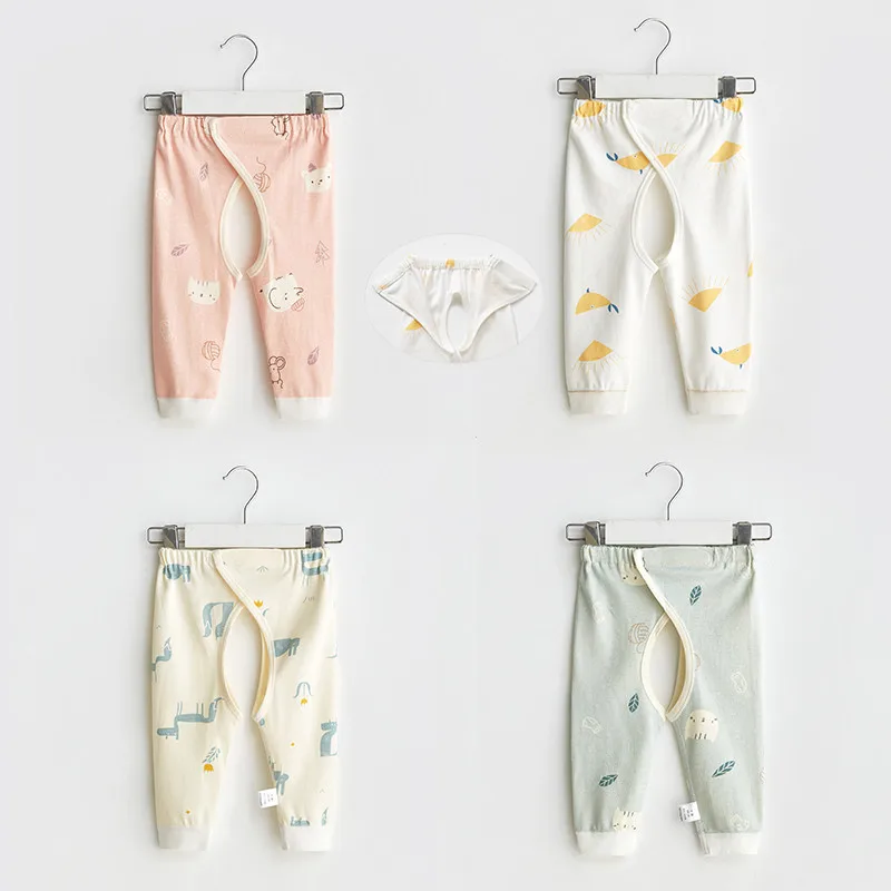 Newborn Boys Girls Trousers Spring And Autumn Velcro Infant Open Pants Cotton Baby Clothes