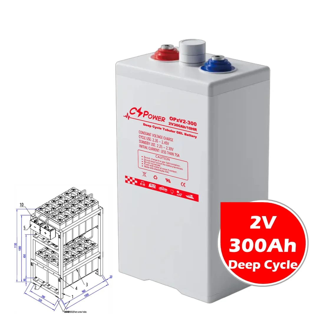 CSPower 2V 300Ah deep cycle Tubular gel opzV Battery for home use storage China supplier OPzV2-300 6OPzV300 ANY