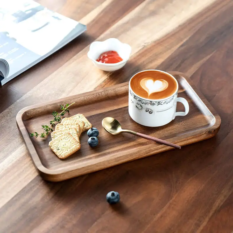Wholesale Rectangle Wooden Dish and Plate For Serving Snack Appetizer Nuts Acacia Wood Tray Set