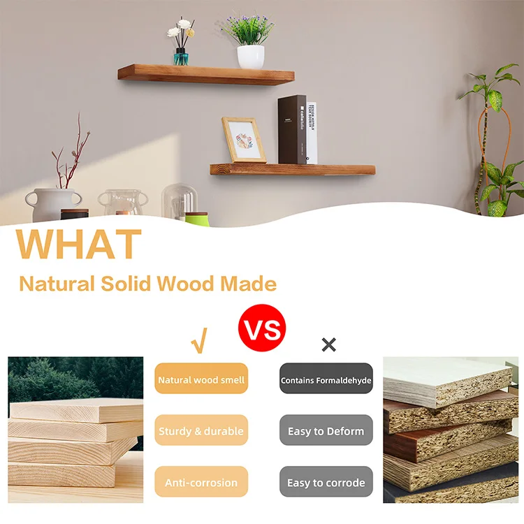 Bathroom Kitchen Bedroom Living Room Set of 2 Wall Decor Shelves Wall Wood Mounted Farmhouse Floating 