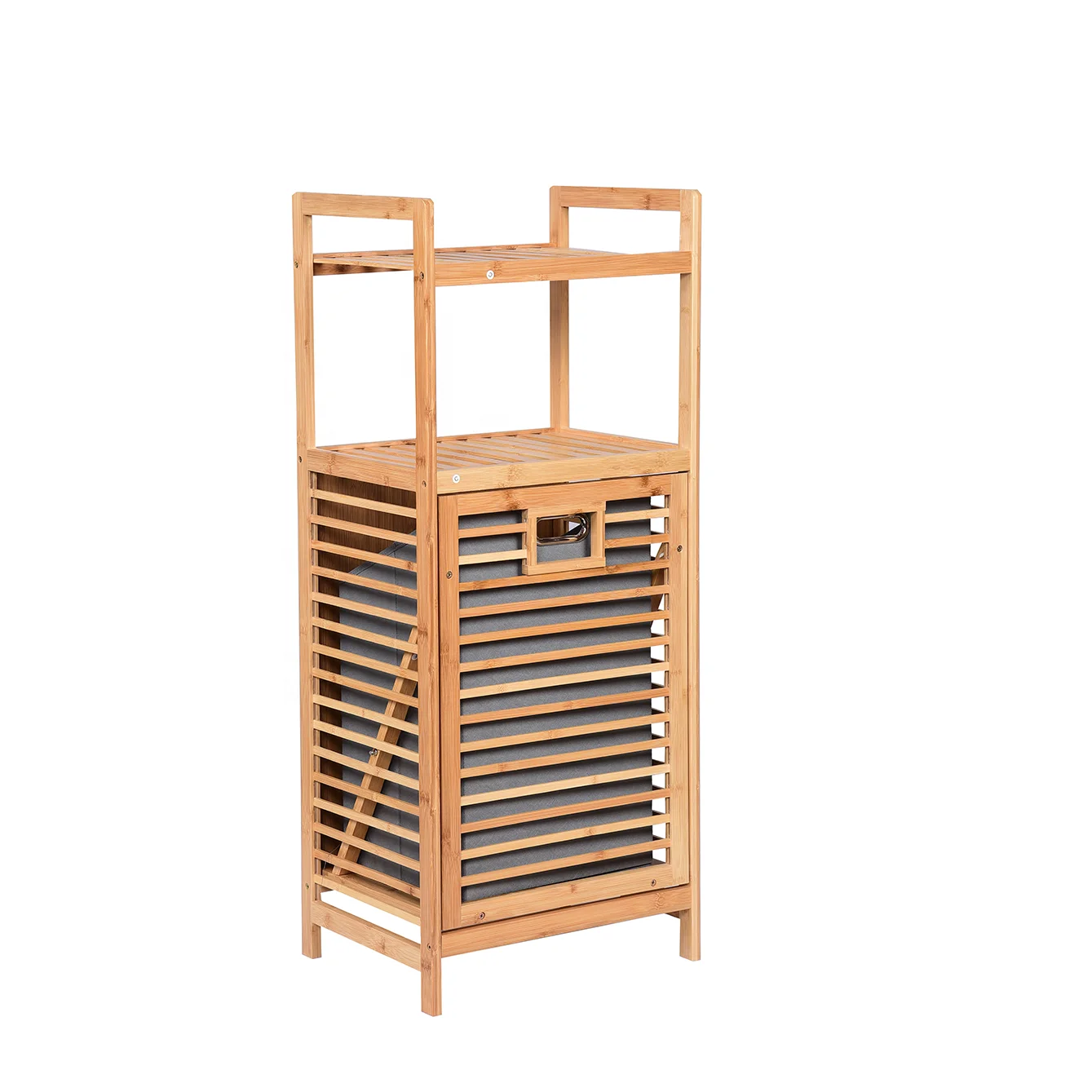 Hot Sale 2 Tier Bamboo Shelf Bathroom Storage Rack with Removable Inner Fabric Basket for Home