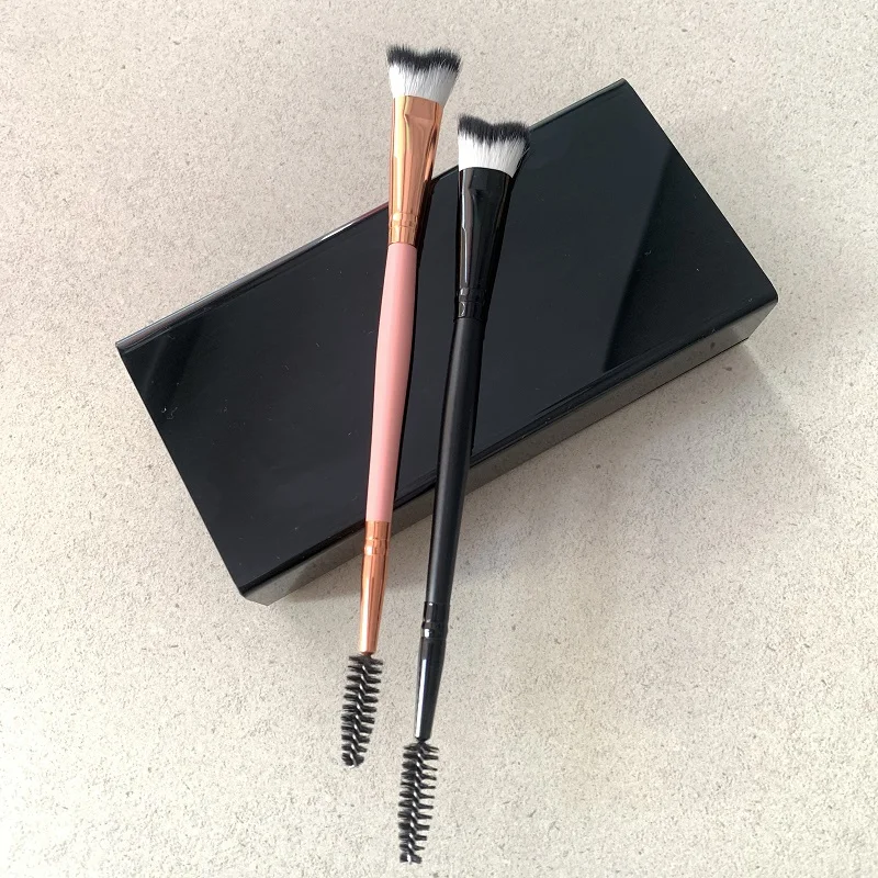 OEM metal plastic handle V shape swoop curved eyelash extension clean eye lash foam cleansing bath brush with drying stand cover