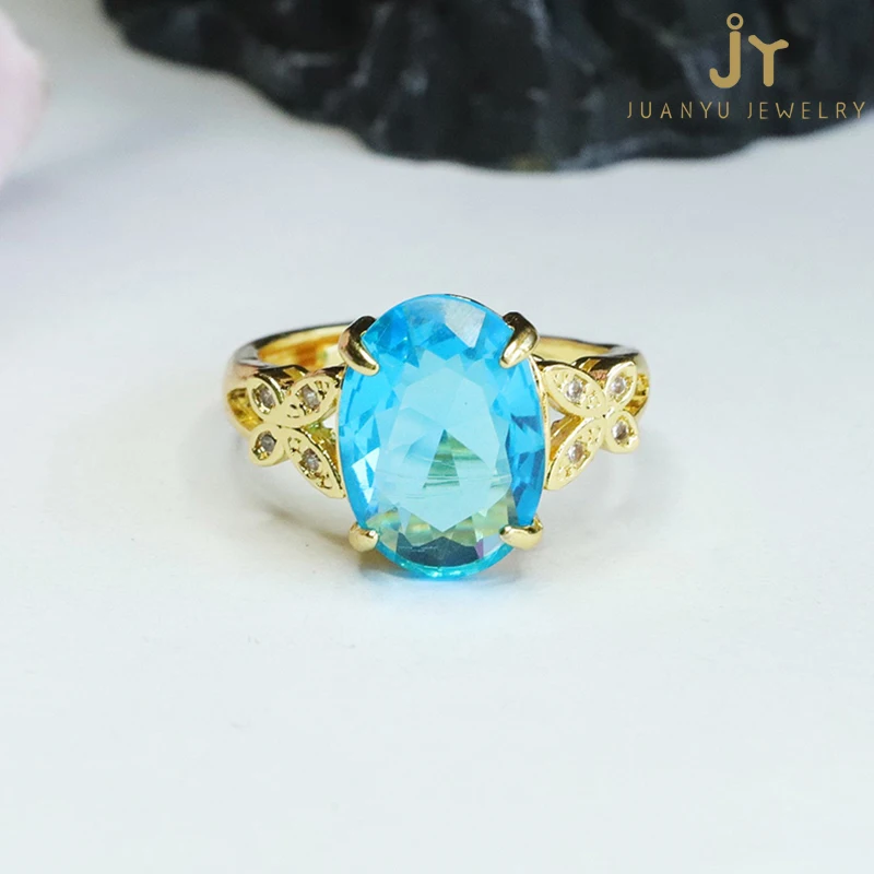 Butterflies Shape Blue Zircon Rings Wholesale Precious Stone Gemstones and Topaz Rings Jewelry Stone Coloured Glaze Rings