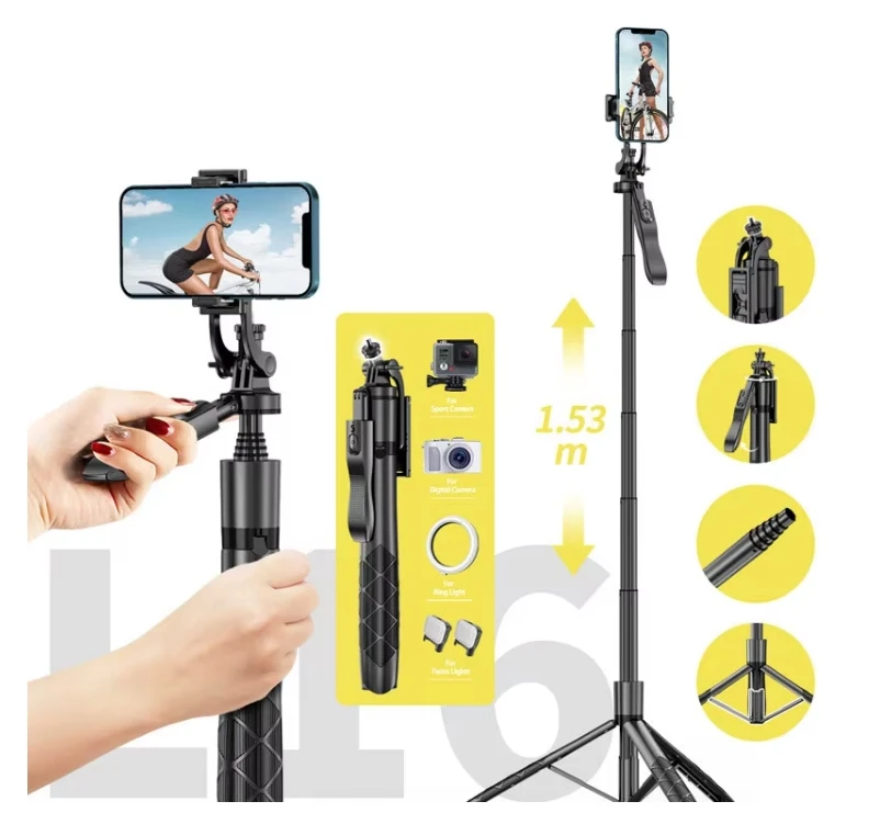 Hot Sale L16 multi-function 1.53m full-length tripod rotation double fill light bracket wireless remote control selfie stick