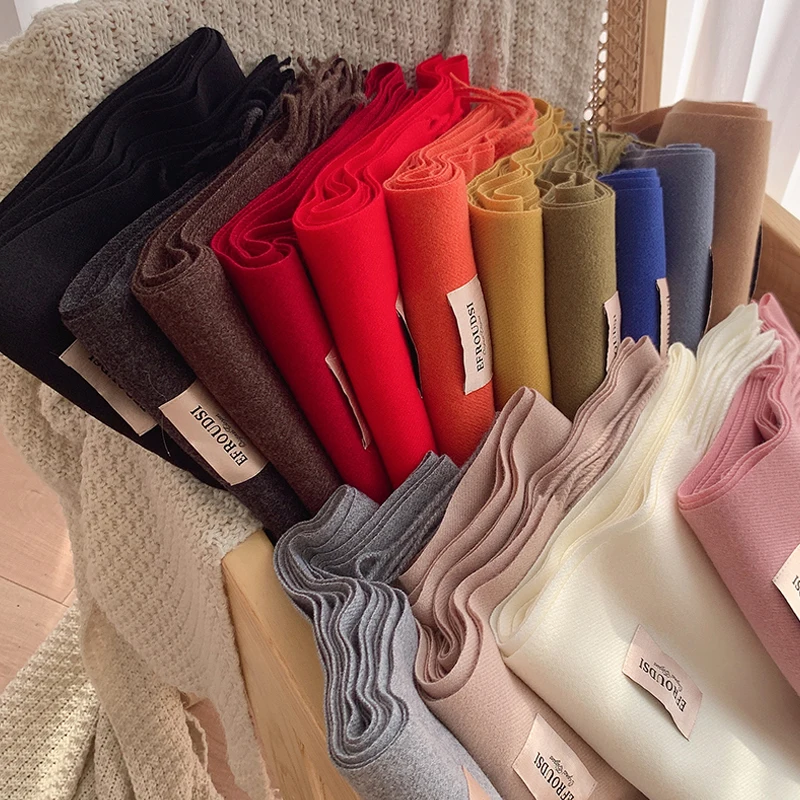 New Arrival Hot Sell Women Soft Thick Long Warm Cashmere Pashmina Shawls Scarf Winter Pure Color Tassel Scarves