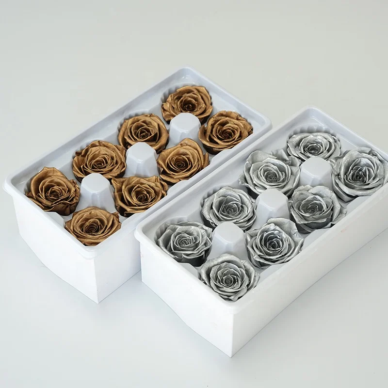 Fresh Real 4-5cm Gold silver Grade A Eternal Life preserve roses Heads Preserved Flowers for party thanksgiving christmas