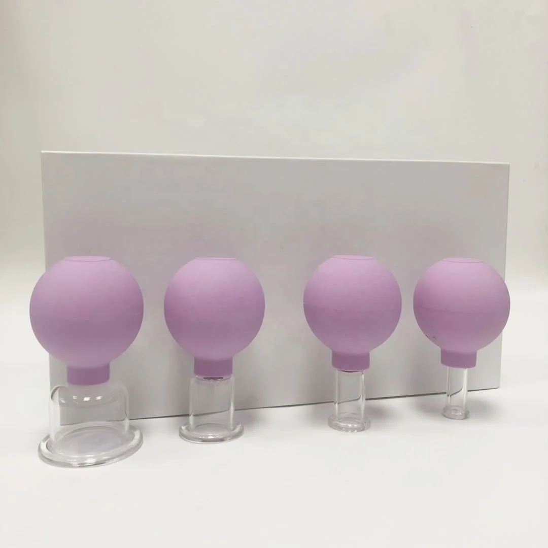 4pcs Gift Box Health Massage Vacuum Cupping Cups Set Silicon Head Glass Anti Cellulite Massage Chinese Therapy Face Cupping Cans