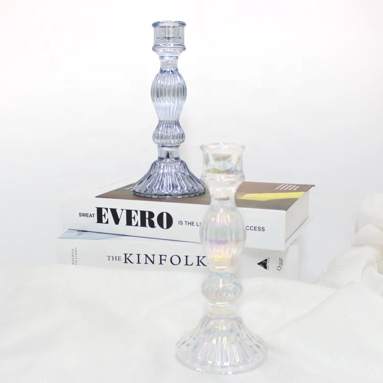 LANGXU Set of 3 Crystal Taper Tall Glass Candle Holders Candlestick clear Glass Pillar Candle Holder Welcome Oem