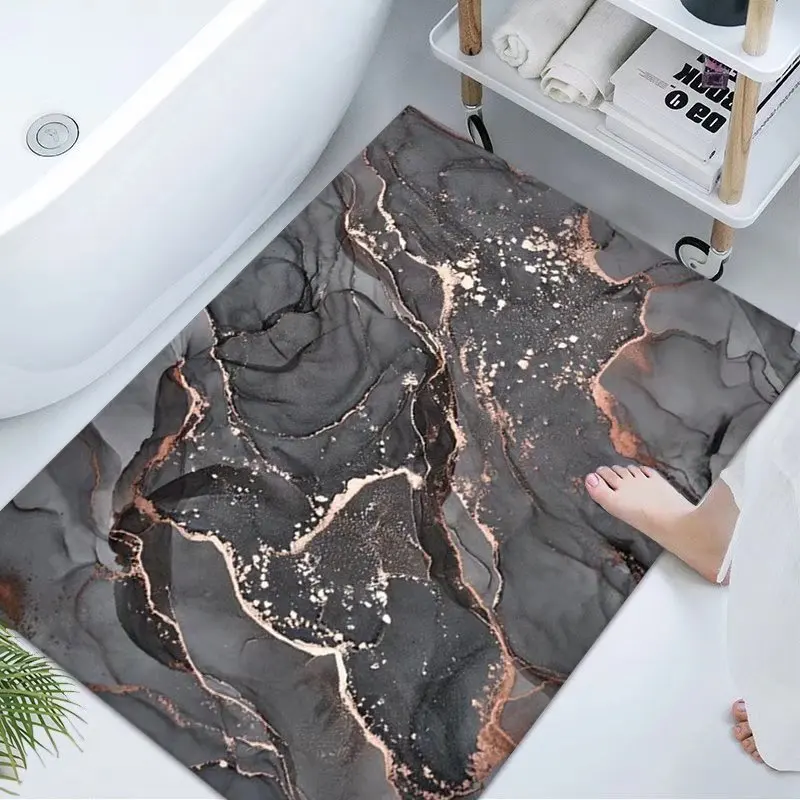 diatom foam white and gold marble print bath mat