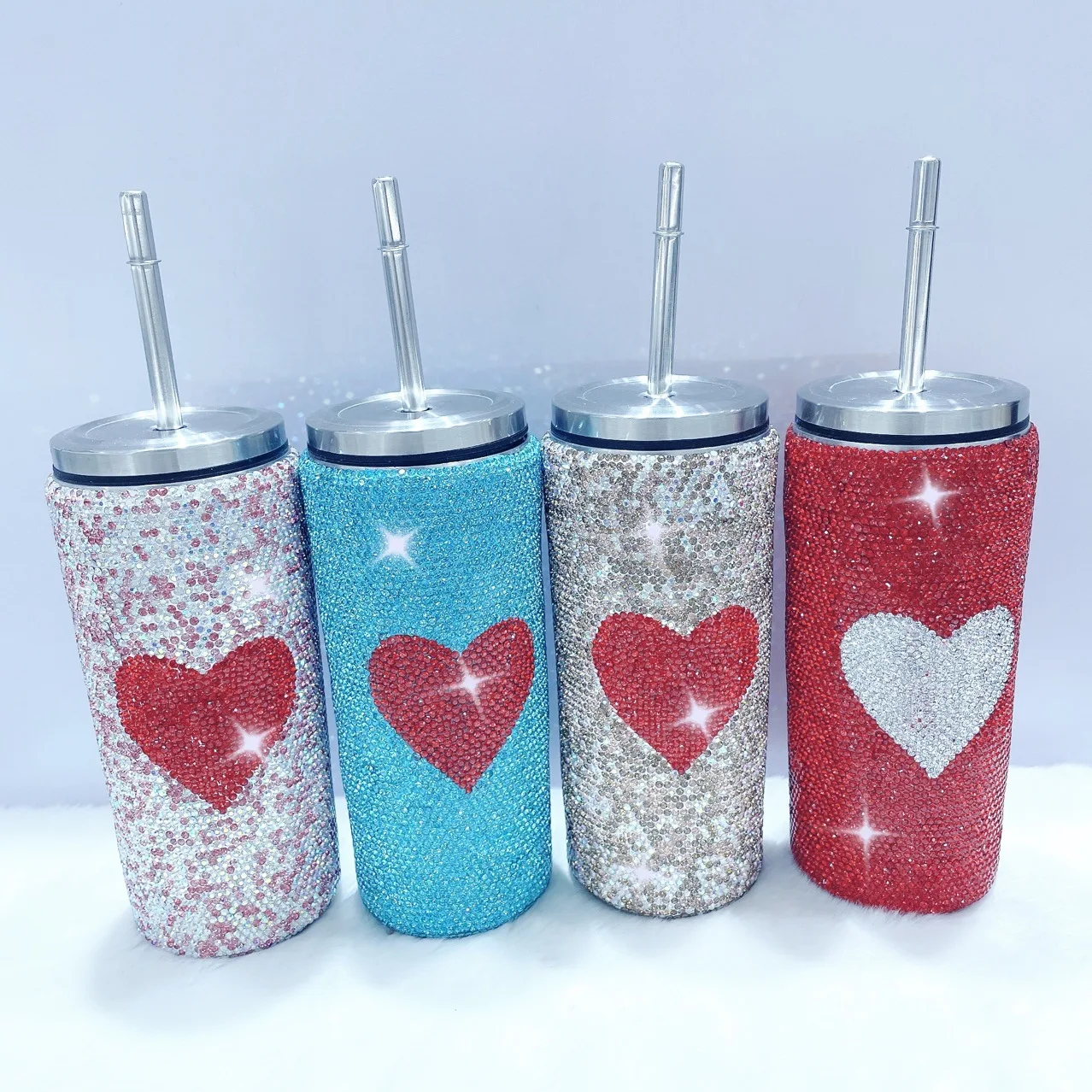 Luxury Fashionable Custom Drink Bottle New Bling Bling Rhinestone Drink Glass Stainless Steel Water Bottle With Straw