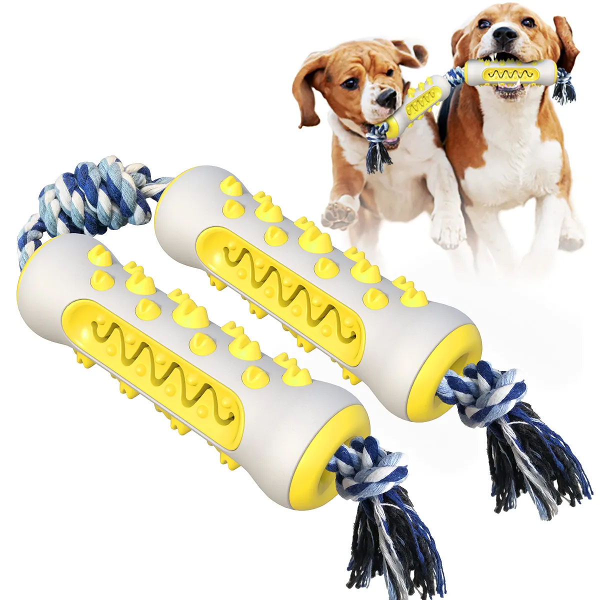 Wholesale Double-Bone Molar Rod Resistant Rubber Dog Toothbrushes With Cotton String Teeth Cleaning Dog Chew Toys