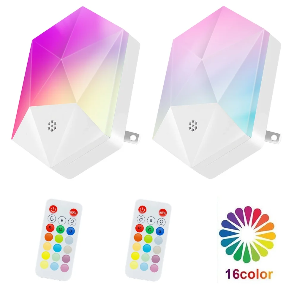 
2 Pack RGB color Changeable Light Remote Controlled Plug-in LED Night Light 