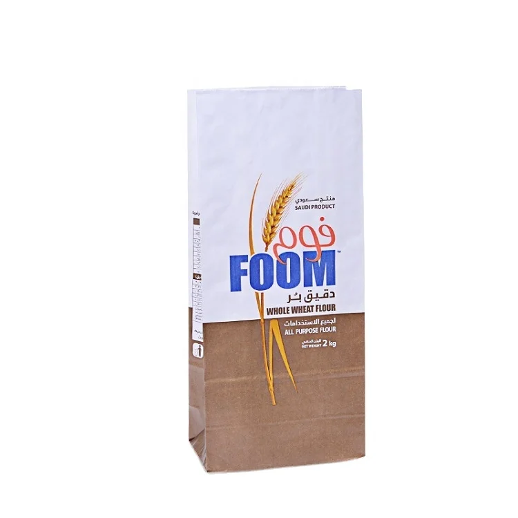 Customized square bottom kraft paper food packaging exported directly tote 2kg flour bag